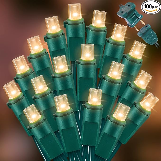 LAMPHOME 100 LED Warm White String Lights - 21.6FT LED Christmas Light, Mini led Extendable Green Wire Waterproof Indoor Outdoor Fairy String Lights for Xmas Tree Holiday Home Party Garden - string light