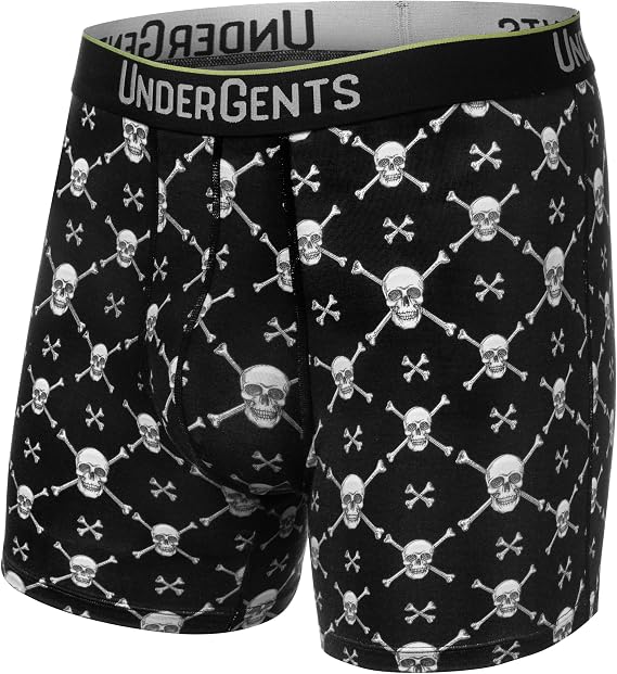 UnderGents Men's Boxer Brief Underwear. 4.5" Leg & Flyless Pouch for CloudSoft Cooling Comfort Not Compression - skull swimsuit