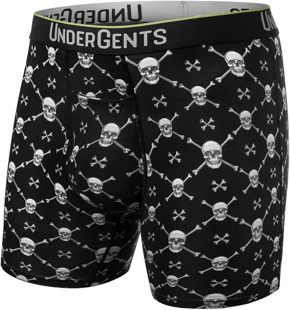 UnderGents Men's 6” Leg Boxer Brief Underwear with Horizontal Fly & Ultra-Soft Comfort - skull swimsuit