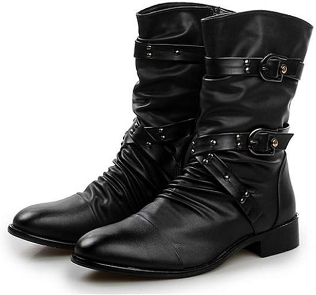 Idopy Men`s Punk Gothic Rivet Motorcycle PU Faux Leather Boots With Studs - sugar skull boots
