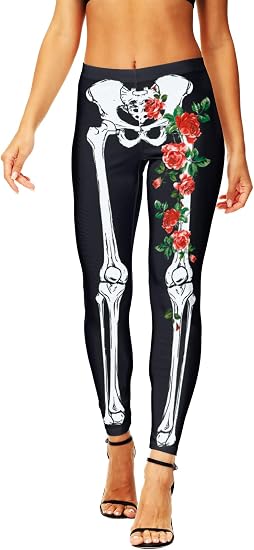 AOBUTE Women's Halloween Leggings Stretchy Printed Legging Tights - skull leggings