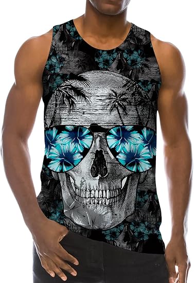 Goodstoworld Mens 3D Tank Top Novelty Graphic Breathable Quick Dry Sleeveless Beach Shirt S-4XL - skull tshirt