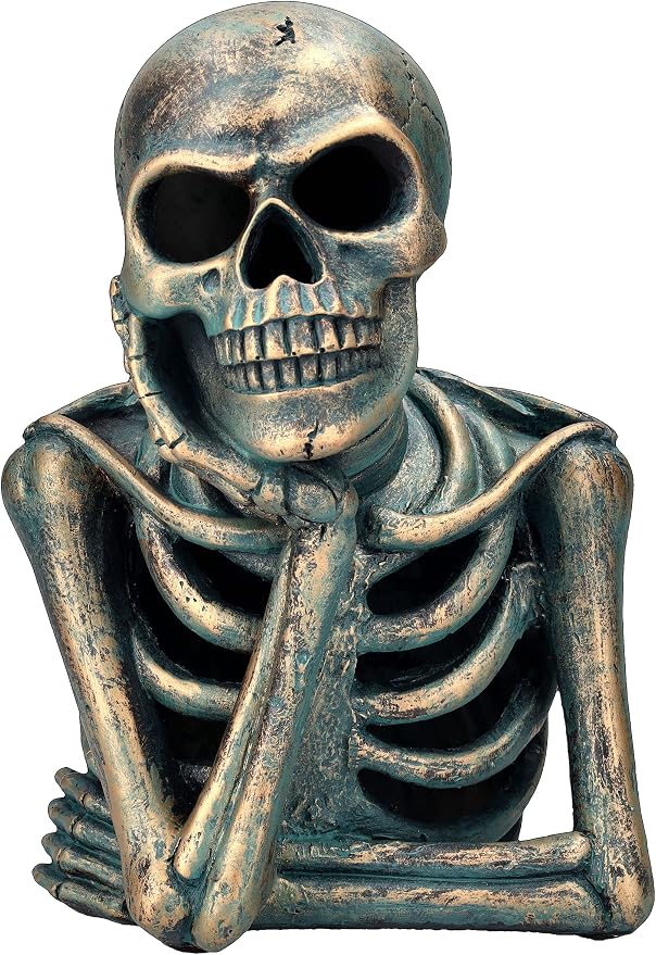 Pacific Giftware LED Skeleton Thinking Listening Pose Resin Collectible Figurine 9.84” Tall - skull figurine
