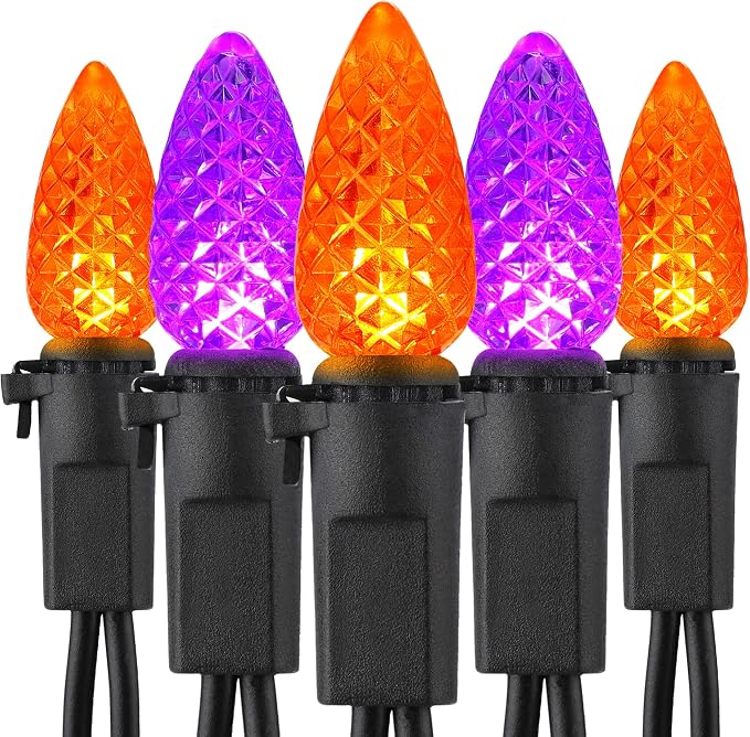 ODEETRONIC Orange Purple Lights, 16.3 ft 50 LED C3 Halloween String Lights - string light