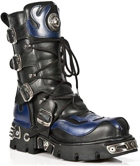 New Rock Women's Silver Metallic Skull Devil Goth Punk Leather Calf Boots - sugar skull boots