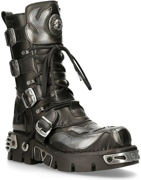 New Rock mens Combat Boots - sugar skull costume