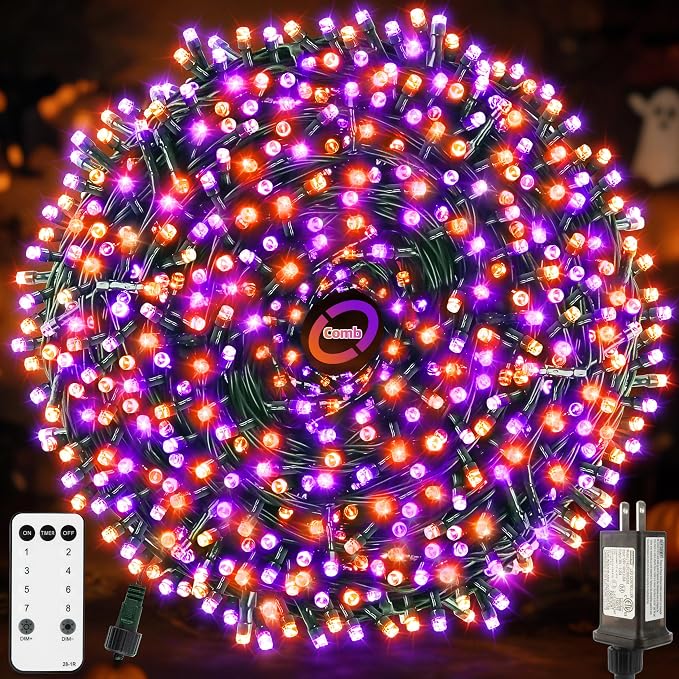 Chuya Halloween Lights Outdoor Indoor,Orange Purple Lights 300 LED 105FT - string light