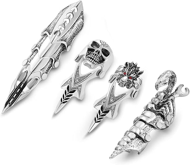 Punk Men's Armour Knuckle Joint Full Finger Double Loop Activity Ring Rock Gothic Hinged Rings Halloween Party Cosplay Costume Accessories Jewelry - skull ring