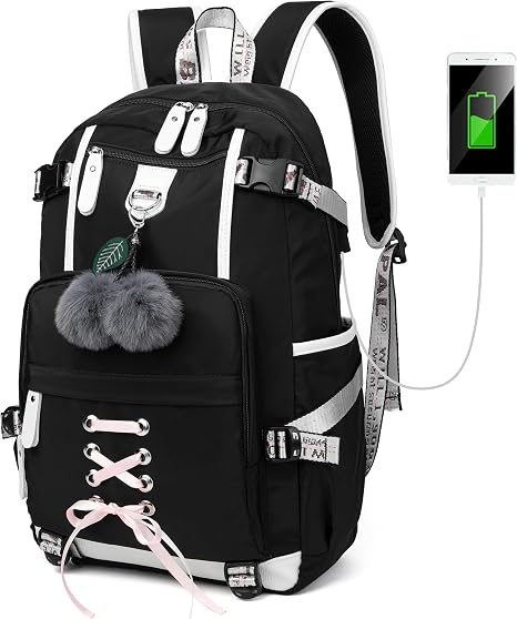 Backpack for Women Teen Kids Girls, Water Resistant Casual Daypack Fits Laptop with USB Charging Port,Cute Bookbag for Travel,School,Hiking,Gift… - skull backpack