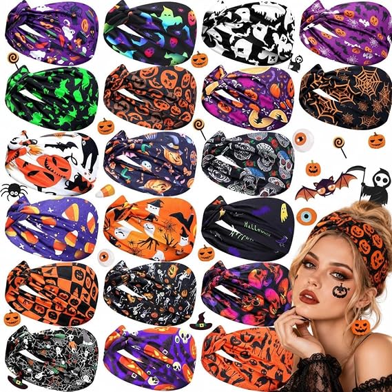 Hoteam 20 Pcs Halloween Headbands Bulk for Women Skull Elastic Non Slip - skull headband