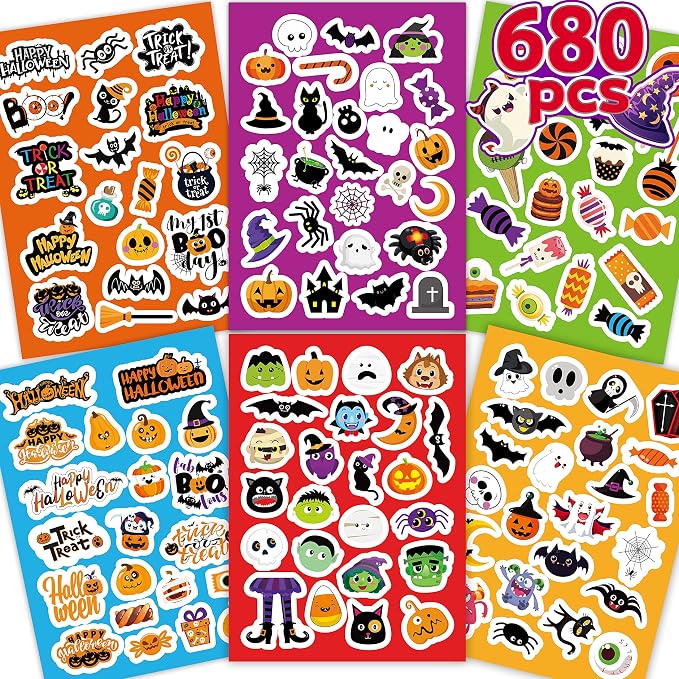 Halloween Stickers for Kids Adults, Cute Halloween Stickers Bulk Sheets - skull sticker