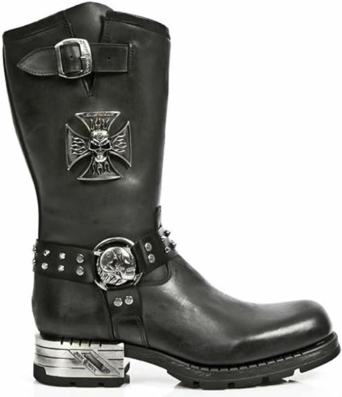 New Rock Mens Boots MR030-S1 Black Western 100% Leather Gothic Platform Shoes 45 - sugar skull boots