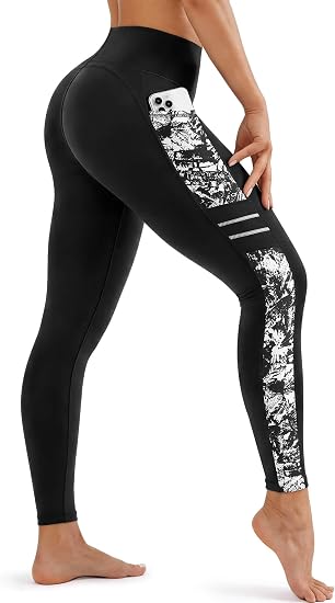 Yvette High Waisted Leggings for Women with Pockets - Tummy Control Yoga Pants, Printed Workout Leggings & Exercise Pants - skull leggings