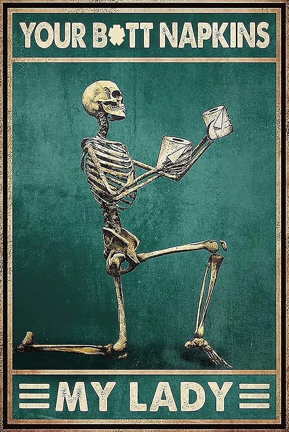 Skull Metal Tin Sign Skull And Toilet Paper Funny Poster Cafe Living Room Kitchen Bathroom Home Art Wall Decor Plaque Gift 8x12inch - skull toilet mat
