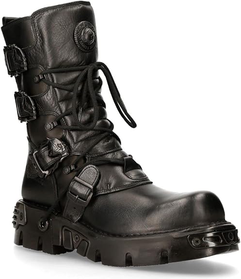 New Rock 391-S18 Men's Black Metallic Reactor Skull Devil Goth Punk Leather Calf Boots 7 - sugar skull costume