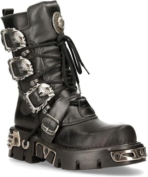 New Rock M.391-S1 Men's Black Metallic Reactor Skull Devil Goth Punk Leather Calf Boots 8 - sugar skull costume