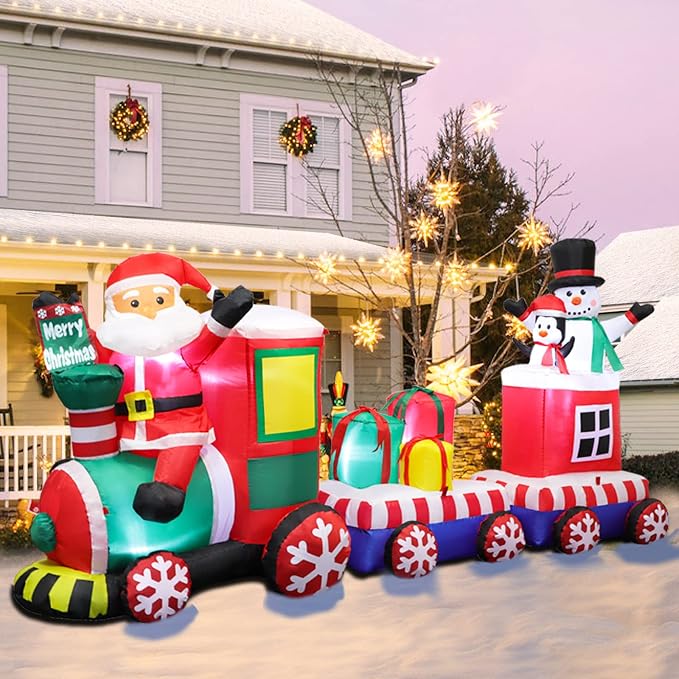 FunFanso 8 FT Christmas Inflatable Train with Santa, Snowman, Gift Boxes - skull inflatable