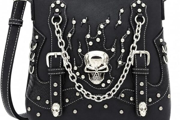 Gothic Sugar Skull Crossbody Purse for Women Rhinestone Studs Shoulder Bag