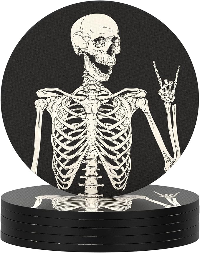Coasters for Drinks, Set of 6 Absorbent Rubber Drink Coasters for Cup - skull coaster