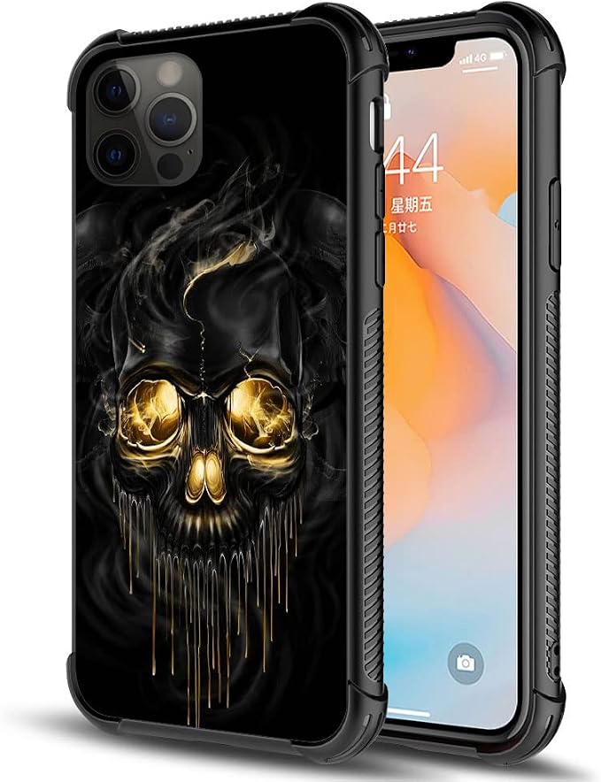 DAIZAG Compatible with iPhone 13 Case,All-Round Protection Shockproof Anti-Scratches TPU Cover,Cases for Man Woman-Gold Black Skull - Skull phone case