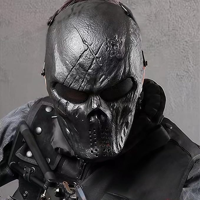 Scary Halloween Ghost Tactical Skeleton Mask with Metal Mesh Eye Protection - skull helmet