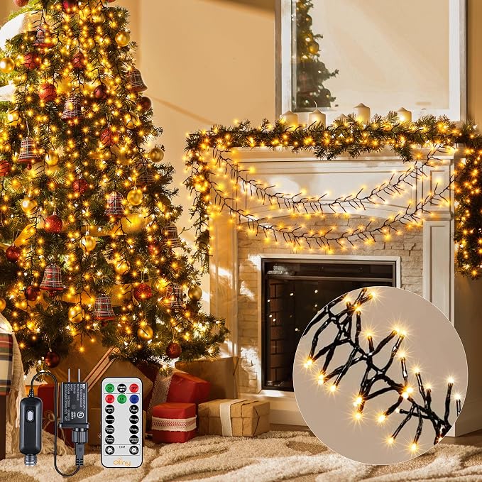 Ollny Cluster Lights Christmas 1000LED 49FT, Plug in Tree Light with Remote - string light