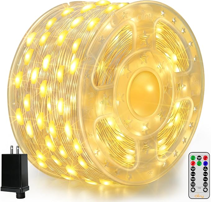 Ollny Christmas Lights Warm White, 600LED 197FT Christmas Tree Lights IP67 Waterproof, Plug in Fairy Lights with Remote 8 Modes Timer, Xmas Light for Outdoor Indoor House Holiday Decor - string light