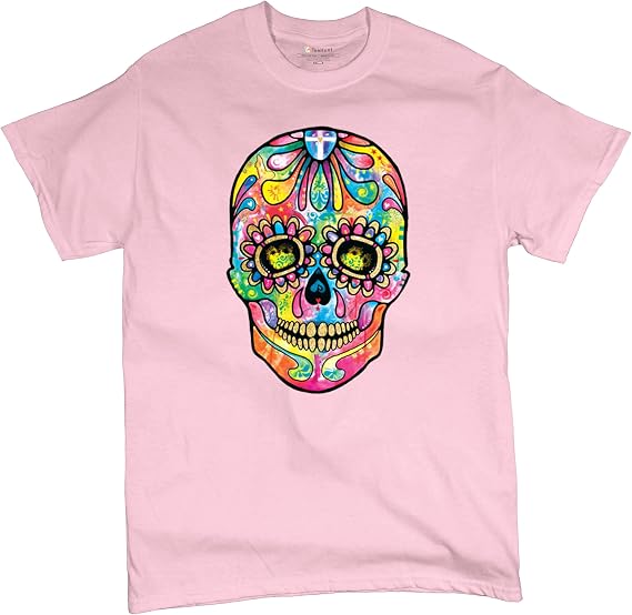 Dean Russo Sugar Skull T-Shirt Day of The Dead Neon Calaver Men's Tee - skull tshirt