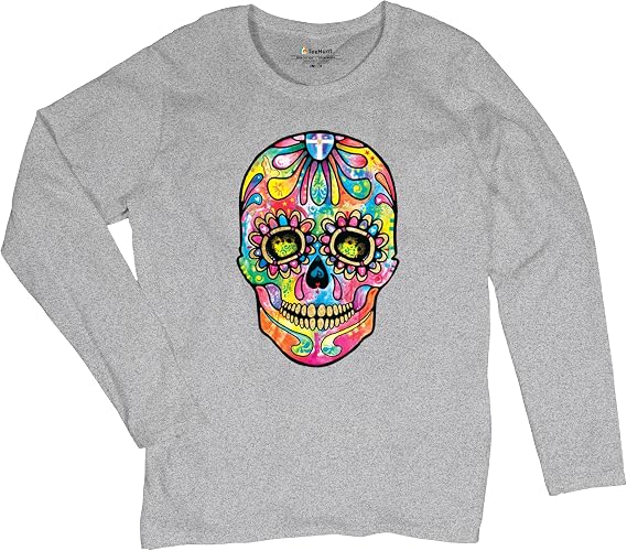 Dean Russo Sugar Skull Women's Long Sleeve T-Shirt Day of The Dead Neon Calaver - skull tshirt