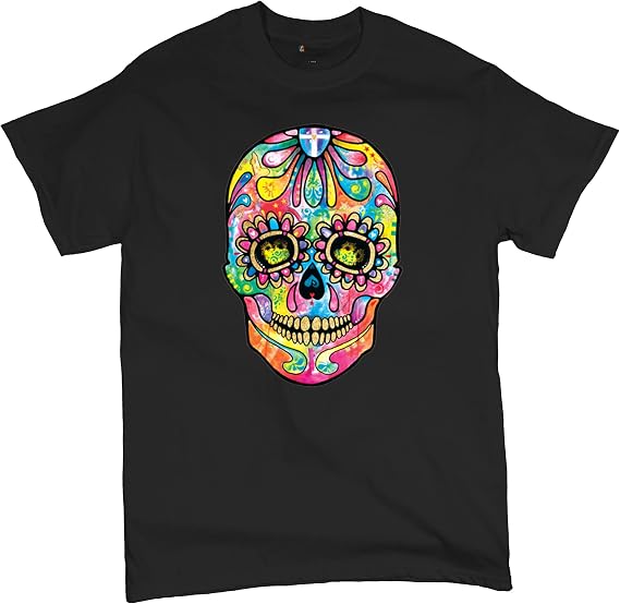 Dean Russo Sugar Skull T-Shirt Day of The Dead Neon Calaver Men's Tee - skull tshirt