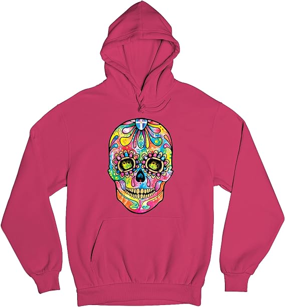 Tee Hunt Dean Russo Sugar Skull Sweatshirt Day of the Dead Neon Calaver Hoodie - skull hoodie