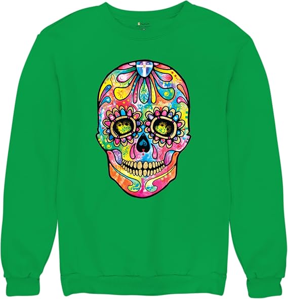 Tee Hunt Dean Russo Sugar Skull Sweatshirt Day of the Dead Neon Calaver Crewneck - skull sweatshirts