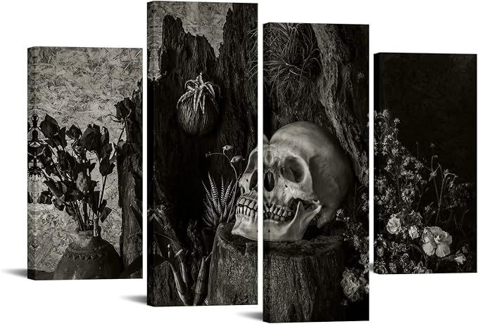 Nachic Wall Black and White Skull Wall Art Vintage Moody Dark Gothic Decor