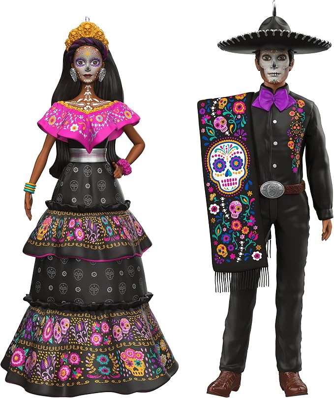 Hallmark Keepsake Plastic Christmas Ornament 2022, Barbie and Ken Día De Los Muertos, Set of 2 - sugar skull ornament