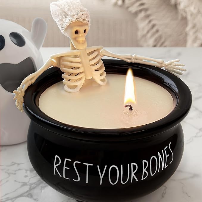 Halloween Decorations Indoor - Cute Skeleton Candles Decor - skull candle