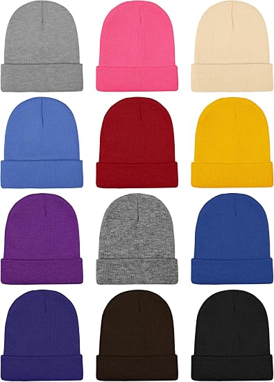 Cooraby 12 Pack Knitted Winter Beanie Cold Weather Acrylic Warm Skull Cap Cuff Watch Hat for Men or Women Homeless Donation - skull watch
