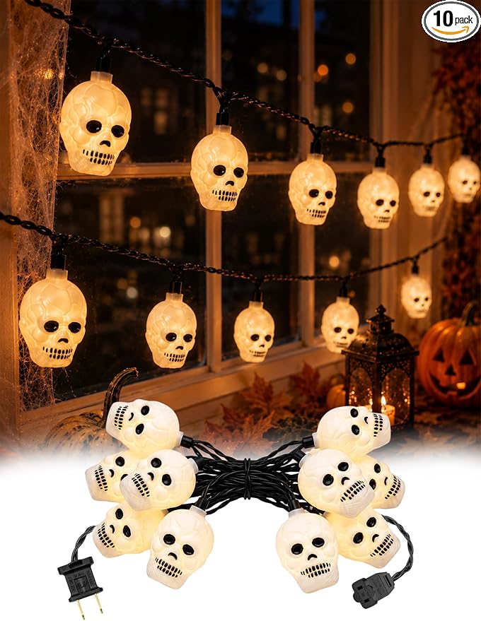 8.5FT Halloween Skull String Lights, Plug-in 10 LED Decor - string light