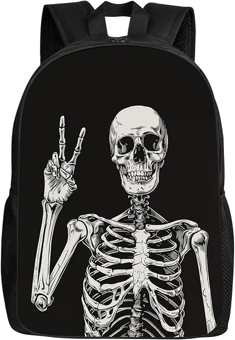 Human Skeleton Backpacks Happy Gothic Skull Skeleton School Bags Travel Backpacks Laptop School Bookbag Lightweight 17 inch Large Daypack Rucksack for Women Men Teens Kids, Black - skull backpack