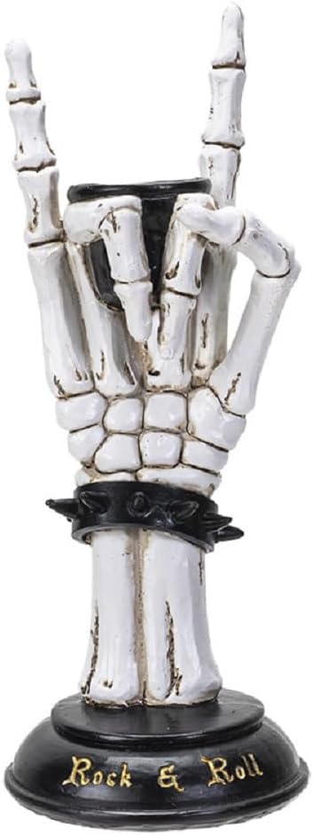 Pacific Giftware Rock On Skeleton Hand Resin Candle Holder 10” Tall - skull candle