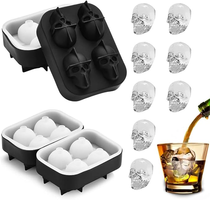 Skull Ice Cube Mold Tray - Vilei 2 Pack 3D Skull Ice Cube Tray Ice Mold Silicone Whiskey Ice Mold with Transparent lid for Iced Coffee Cup,Cocktails,Chocolate,Cake and Partie - skull ashtray