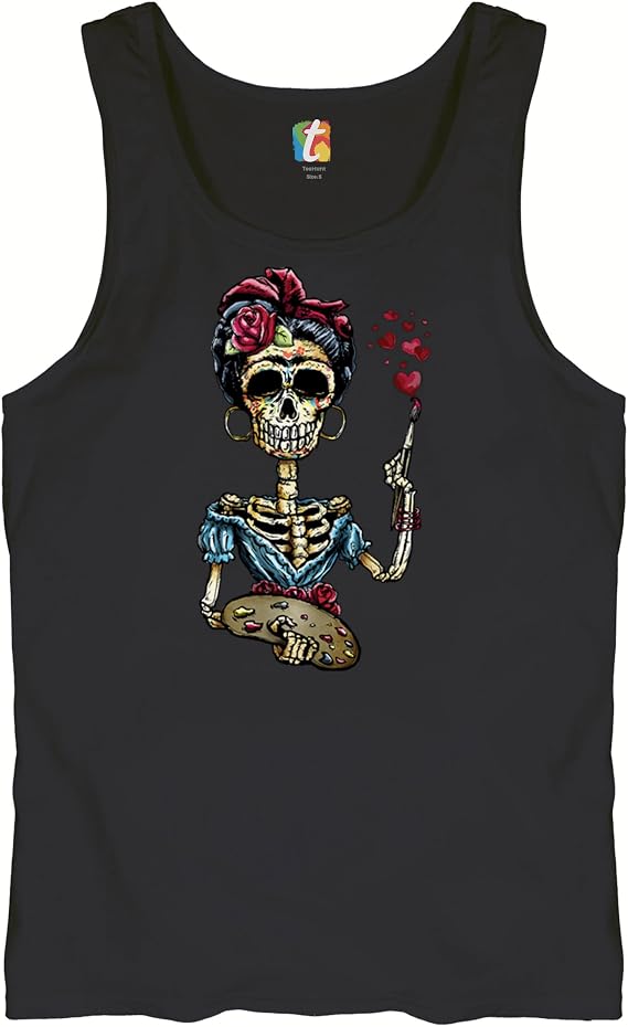 Tee Hunt Frida Calavera Sugar Skull Tank Top Day of The Dead Art Dia de Los Muertos Mexican Artist Men's Top - skull tank tops