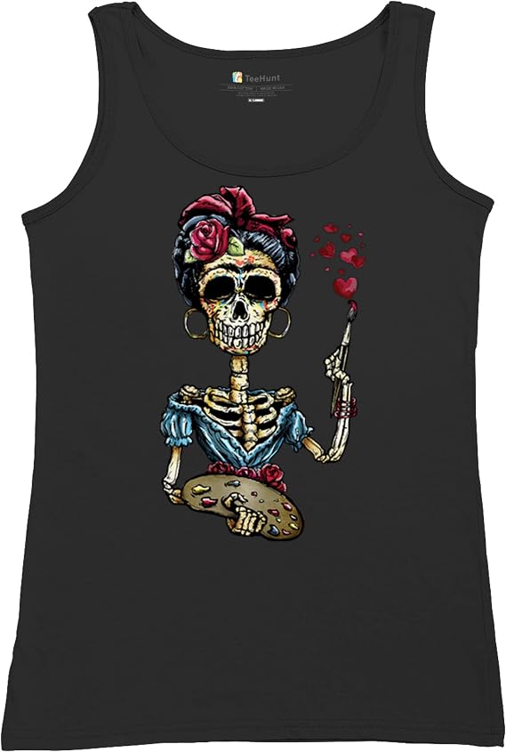 Frida Kahlo Sugar Skull Women's Tank Top Calavera Day of The Dead - skull tank tops