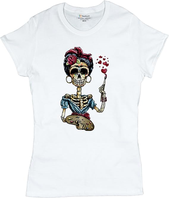 Frida Kahlo Sugar Skull T-Shirt Calavera Day of The Dead Women's Tee - skull tshirt