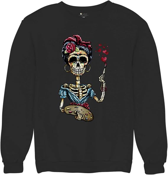Tee Hunt Frida Calavera Sugar Skull Sweatshirt Day of the Dead Art Dia de Los Muertos Mexican Artist Crewneck - skull hoodie