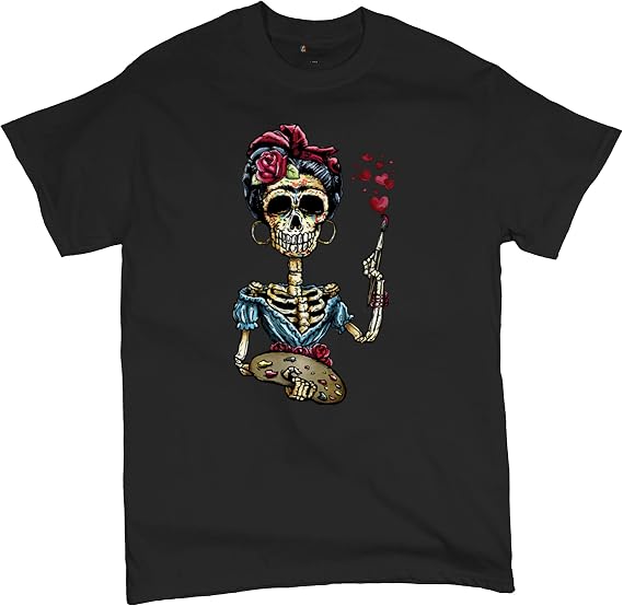 Tee Hunt Frida Calavera Sugar Skull T-Shirt Day of The Dead Art Dia de Los Muertos Mexican Artist Men's Tee - skull tshirt