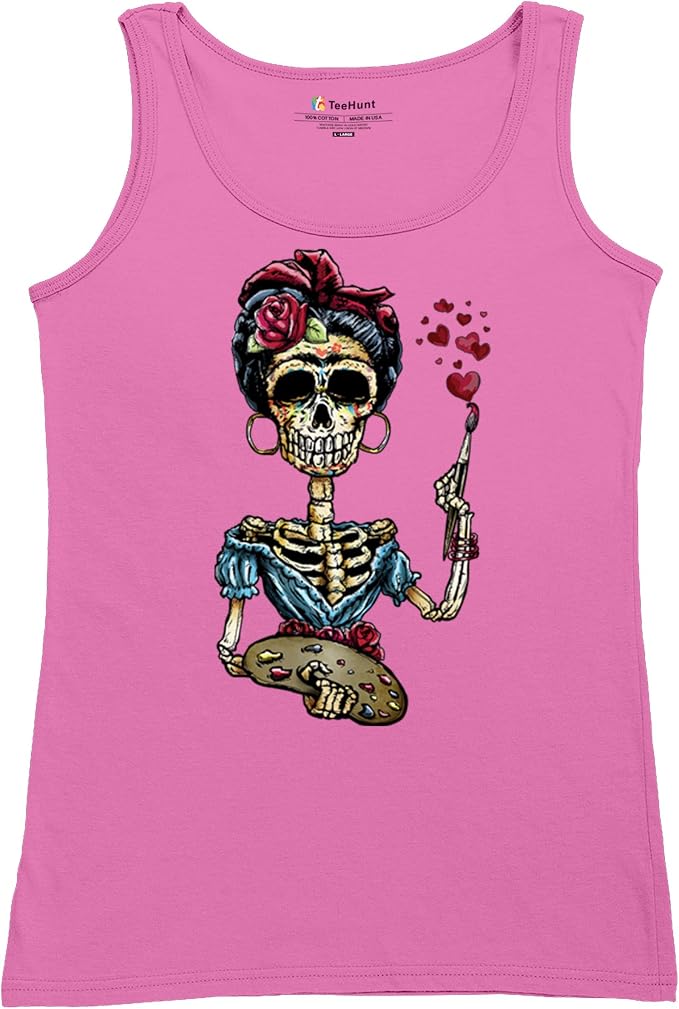 Frida Kahlo Sugar Skull Women's Tank Top Calavera Day of The Dead - skull tshirt
