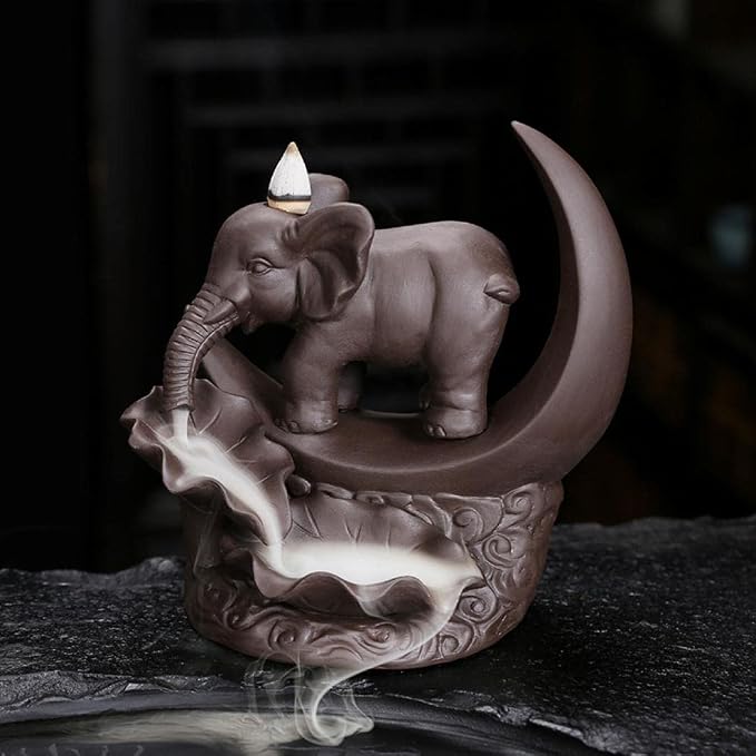 YYW Elephant Backflow Incense Burner with 20 Cones, 30 Sticks, Tweezer, Mat - skull incense burner
