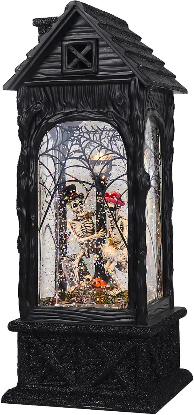Eldnacele Halloween Ghost Projection Snow Globe Lantern with 6 Hour Timer - skull lamp