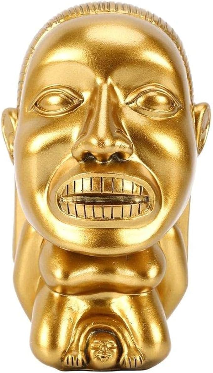 Indiana Props Holy Grail Cup The Raiders of The Lost Ark Chachapoya Fertility Idol Statue Model Resin Replica Prop Crafts Collectibles (Golden Idol) - skull figurine