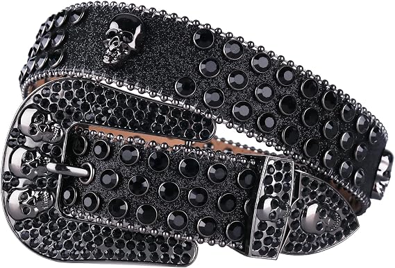 Men Women Rhinestone Belt Western Luxury Strap Studded Skull Diamond Belt Fashion Cowboy Cowgirl Bling Belts - skull wallet